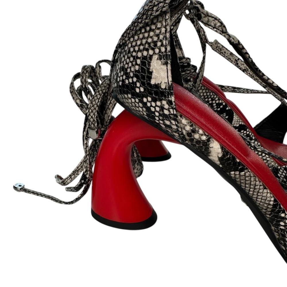 AZALEA WANG BUIKY SNAKE CONTRAST CURVED HEEL OPEN TOE PUMP - Picture 8 of 11